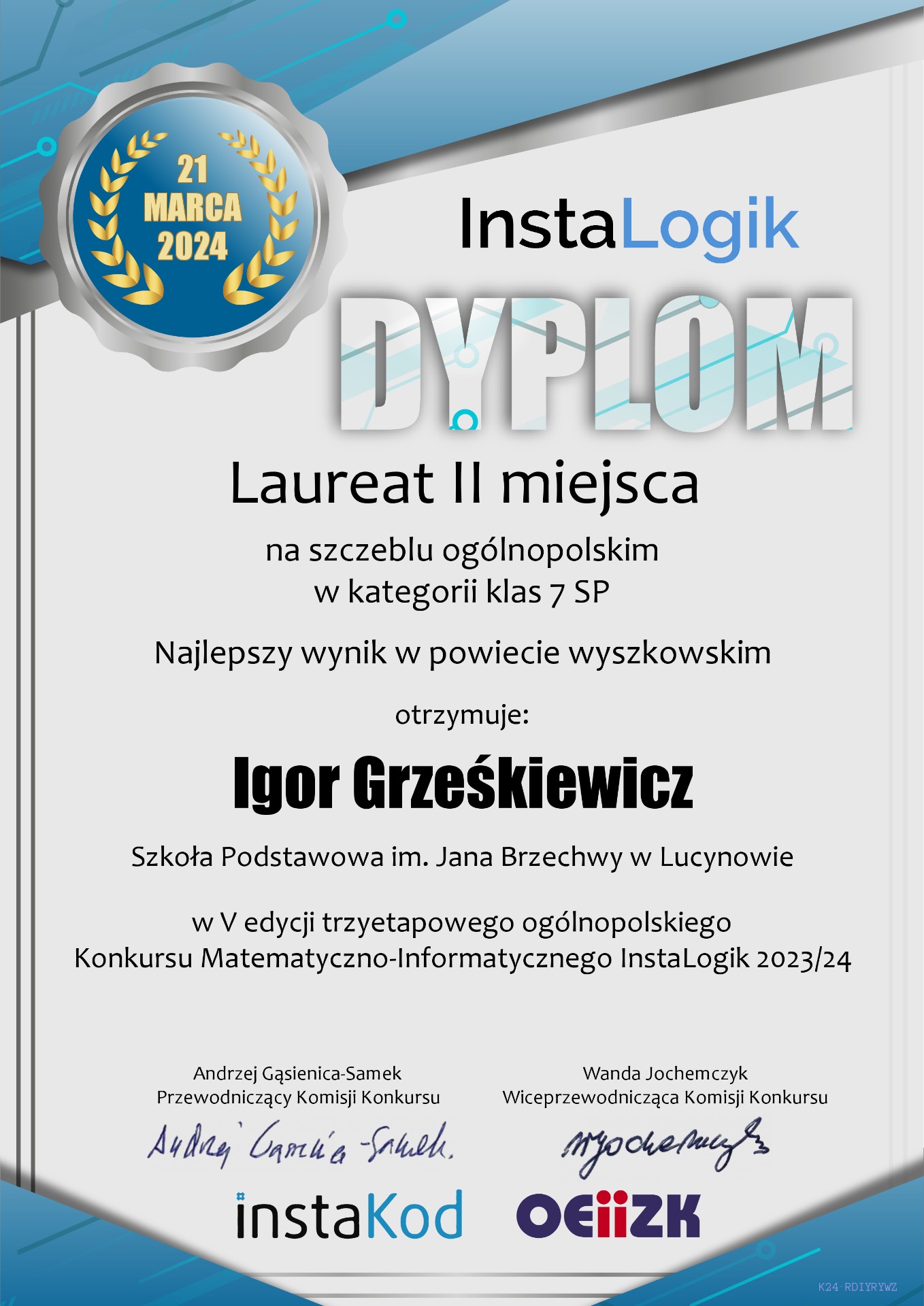 InstaLogik - II miejsce - Igor Grześkiewicz kl. VII b 