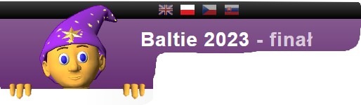 Screenshot strony internetowej Baltie 2023. Fioletowe tło, na którym wystaje głowa czarodzieja w kapeluszu.