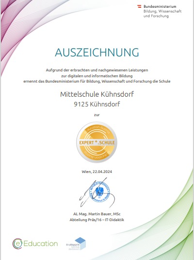 Besondere Auszeichnung: MS Kühnsdorf ist eEducation Expert Plus. Schule - Bild 1
