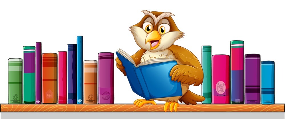 Wizerunek sowy na półce pomiędzy książkami