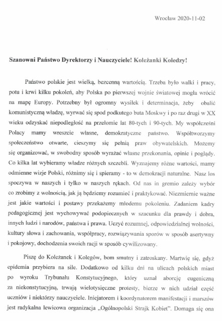 List Dolnośląskiego Kuratora Oświaty. - Obrazek 1