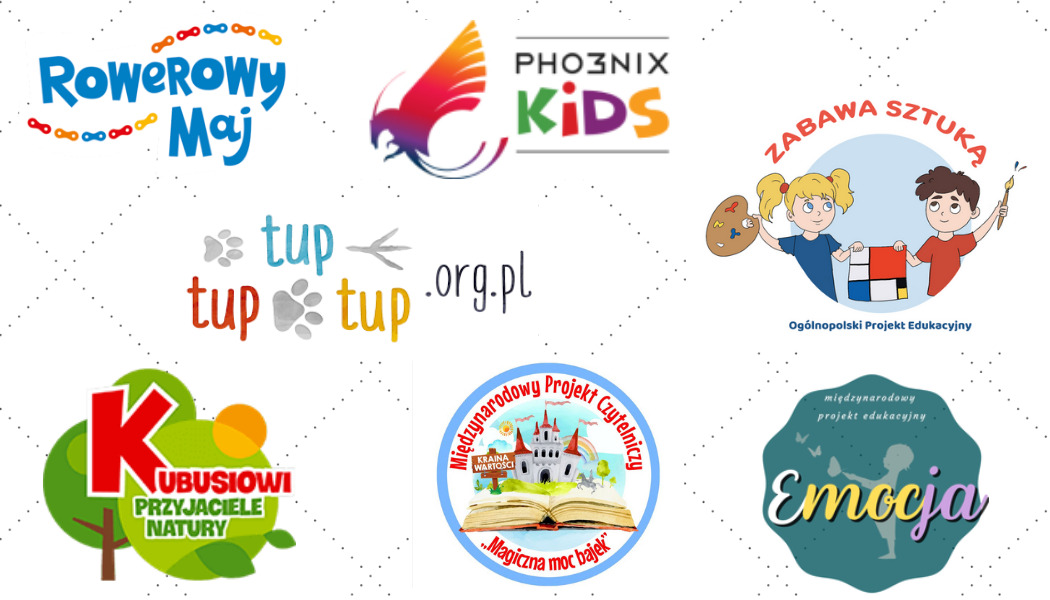 Plakat z logo każdego projektu w który angażują się przedszkolaki.