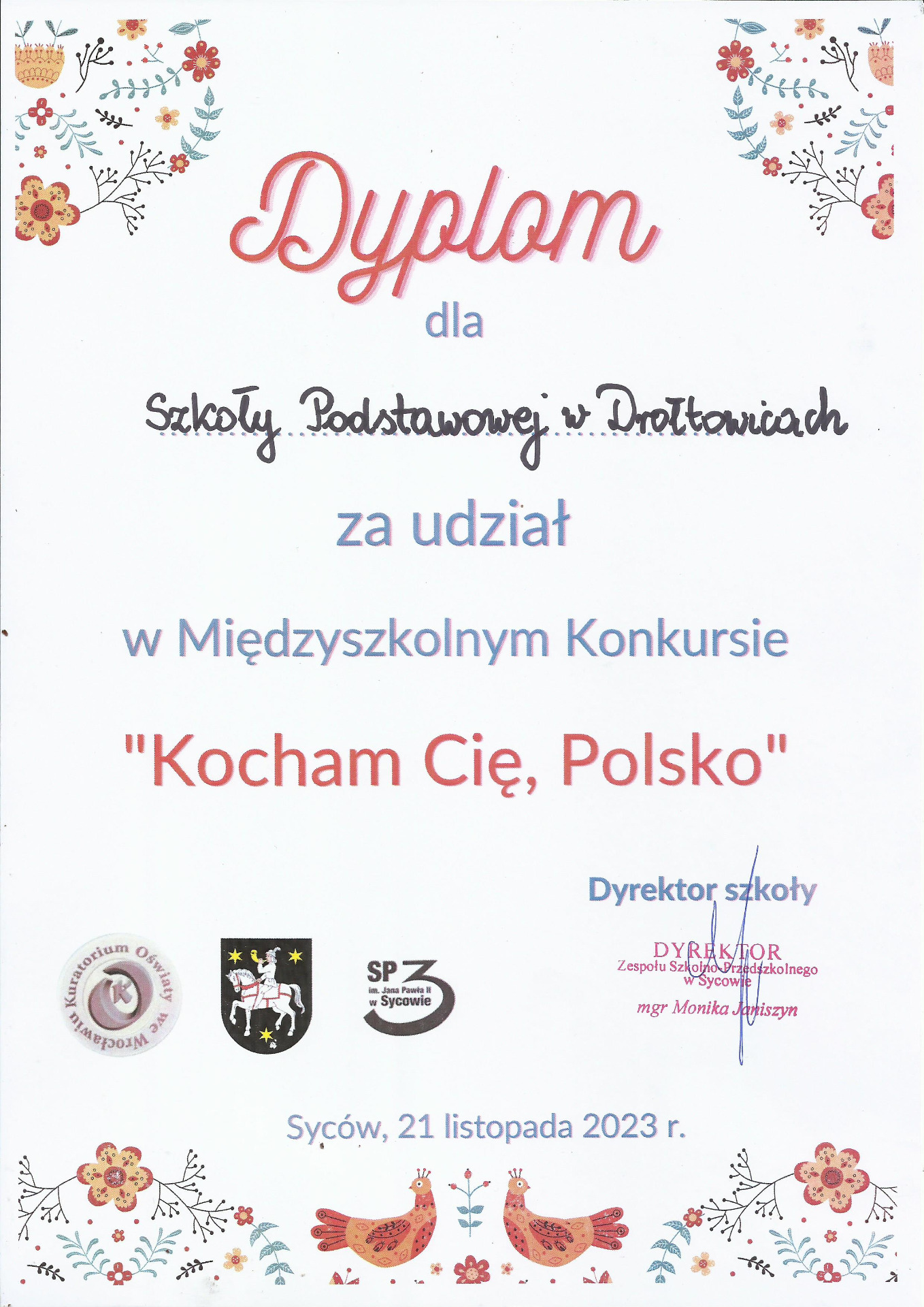 Udział w międzyszkolnym konkursie "Kocham Cię, Polsko!" - Obrazek 1