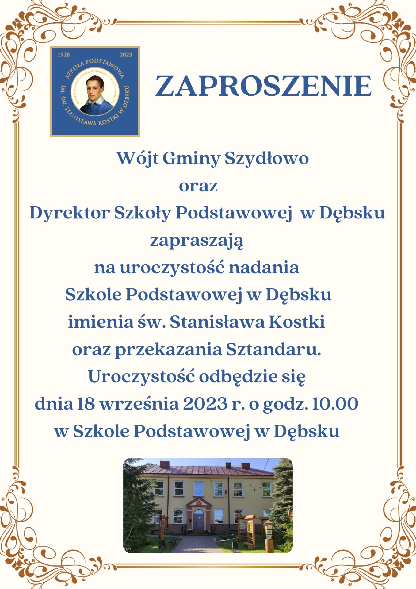 Uroczystość nadania Szkole Podstawowej w Dębsku imienia św. Stanisława Kostki - Obrazek 1