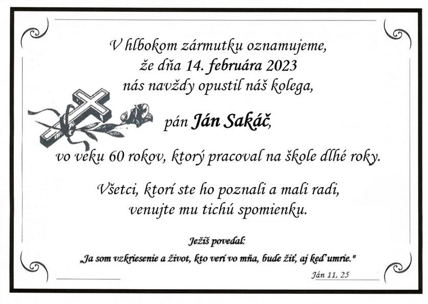 Ján Sakáč, † 14. februára 2023 - Obrázok 1