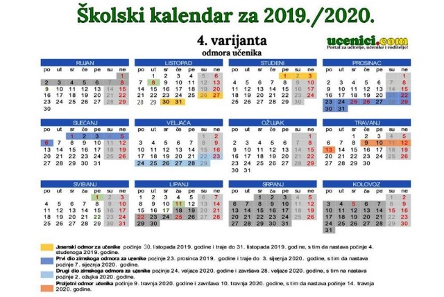 Kalendar školske godine s praznicima 2019./2020. - Slika 1
